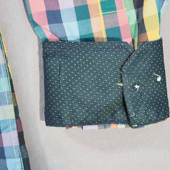 Ziggurat Shirt Mens Extra Large Green Blue Graph Check Flip Cuff Rainbow Maximal - Picture 4 of 10